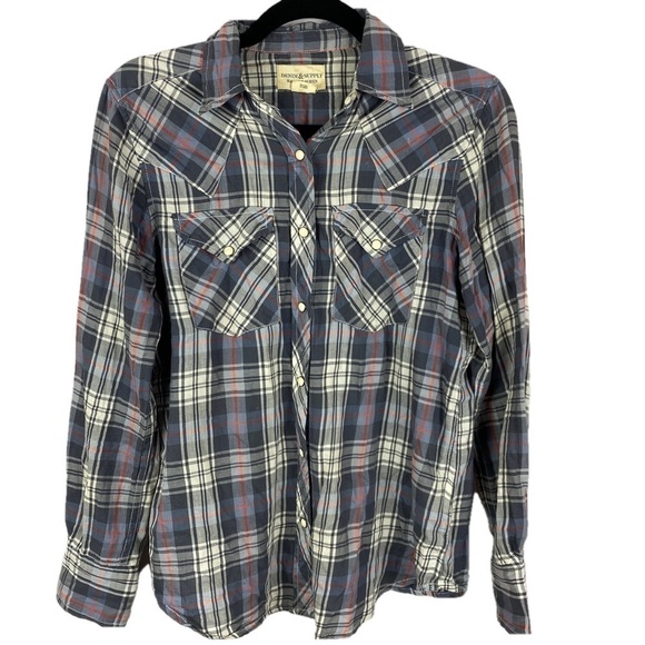 Denim & Supply Ralph Lauren Plaid Snap Down Shirt Small Blue Grey - Picture 2 of 12